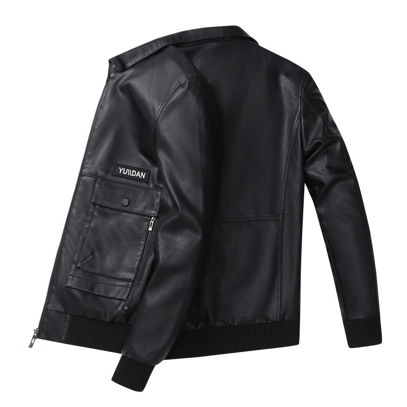 

Men leather jacket casual men motorcycle leather jacket trend plus velvet jacket, Black