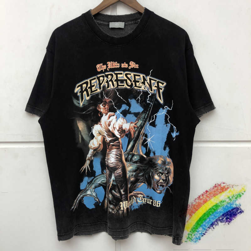 Men's T-Shirts t shirts ss T-shirt Men Women High Quality Destroy VINTAGE GREY REPRESENT Tee Graphic Printed JBG6-image-703460240