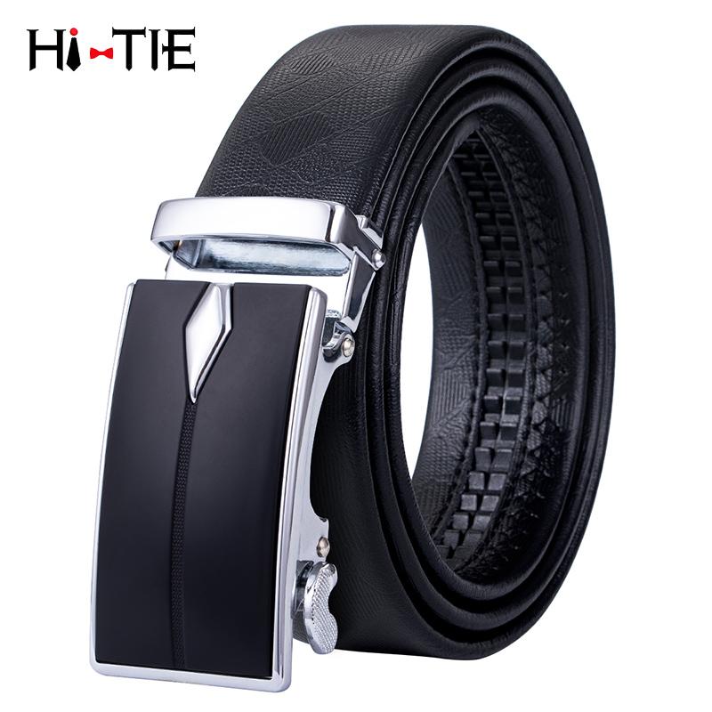 

Hi-Tie Business Style Leather Belts For Men Sliver Automatic Buckle Men's Fashion Wedding Belt Jeans Strap 150cm Long PD-0011, Black;brown