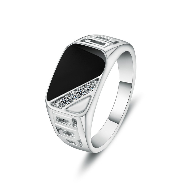 

Size 5-12 Classic Gold Color Rhinestone Men Ring Black Enamel Male Finger Rings 3 Colors