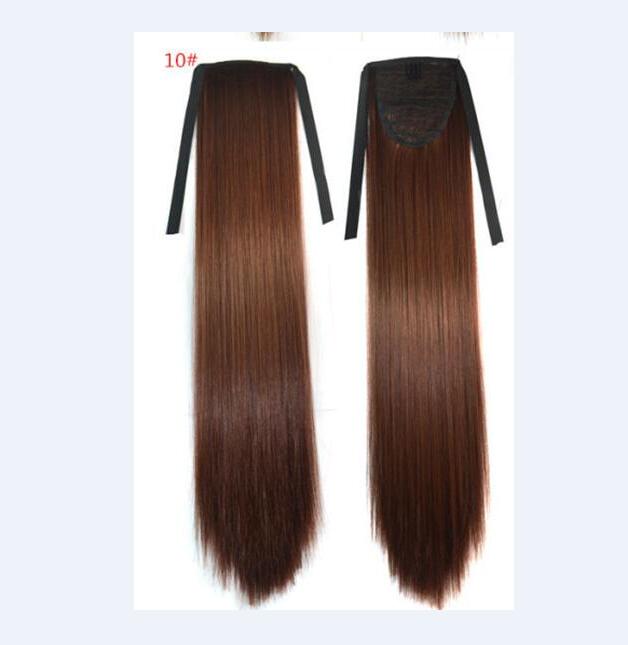 

107 Synthetic Ponytail Long Straight Hair 16"/22" Clip Ponytail Hair Extension Blonde Brown Ombre Hair Tail With Drawstring, Black