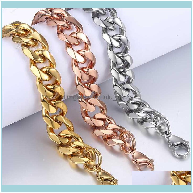 

Link Bracelets Jewelrybracelets For Men Rose Gold Sier Color Curb Cuban Link Chain Stainless Steel Bracelet Mens Jewelry Gifts 14Mm Hkbm25