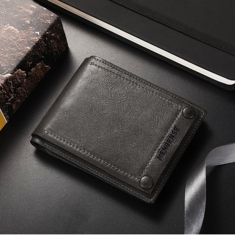 

Wallets Men 2021 Short Carteira Masculina Couro Vintage Leather Wallet For Cards Small Purse Buckle Retro Rivet Folding, Black