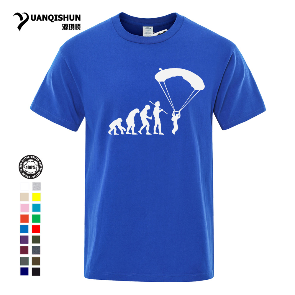 

YUANQISHUN Summer 17 Colors Fashion Cotton Short sleeves Tops Tees Evolution Skydiving Tshirt Funny Parachute Mens T-shirt Unisex T shirt 0329-A, Blue 1