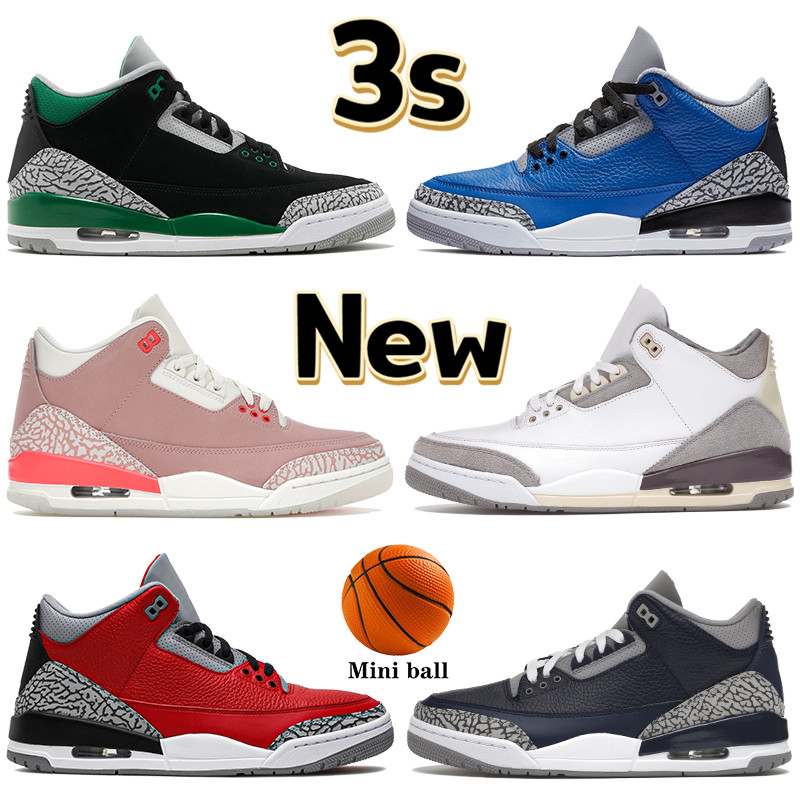 

2022 3 3s Pine Green Mens basketball Shoes rust pink black court purple georgetown UNC fire red denim fragment men designer sneakers trainers, Bubble wrap packaging
