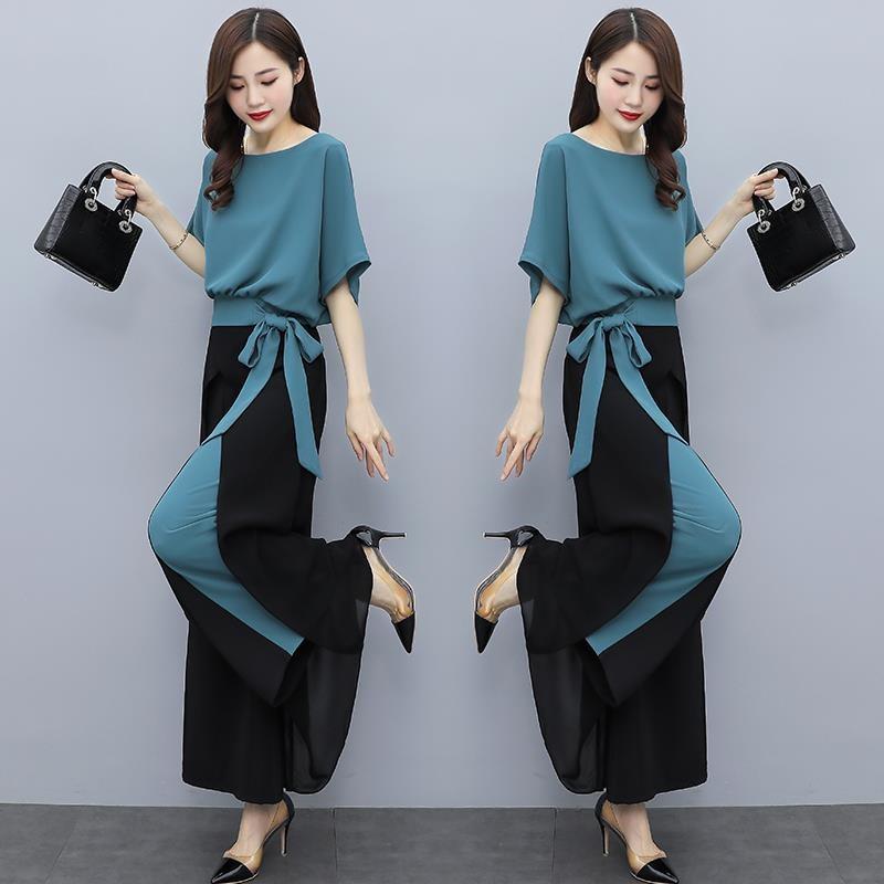 

Women's Two Piece Pants Contrast 2 Set Women Luxurious Outfits Luxury Clothing Summer Suit Conjunto Feminino, Blue