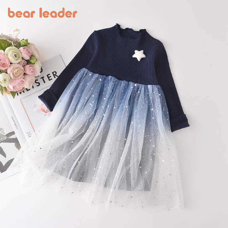 

Bear Leader Girls Princess Dress Spring Autumn Kids Party Costumes Star Sequined Vestidos Baby Children Sweet Clothing 210708, Ah914blue