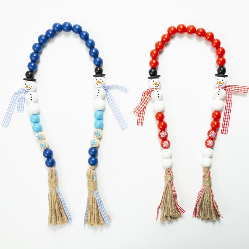 

Wall Decor Natural Christmas snowman Wooden Bead Chain with Hemp rope tassel Garland Northern Europe Xmas Nursery Home Décor Hand Made Wood Farmhouse Decoration