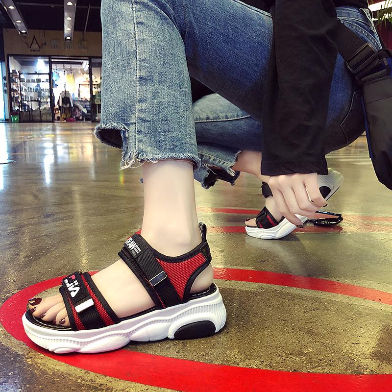 

Beach Women's Shoes Campus Girl Students Sponge Cake Bear Bottom Sports Cool Sandals D'orsay Flats, Black