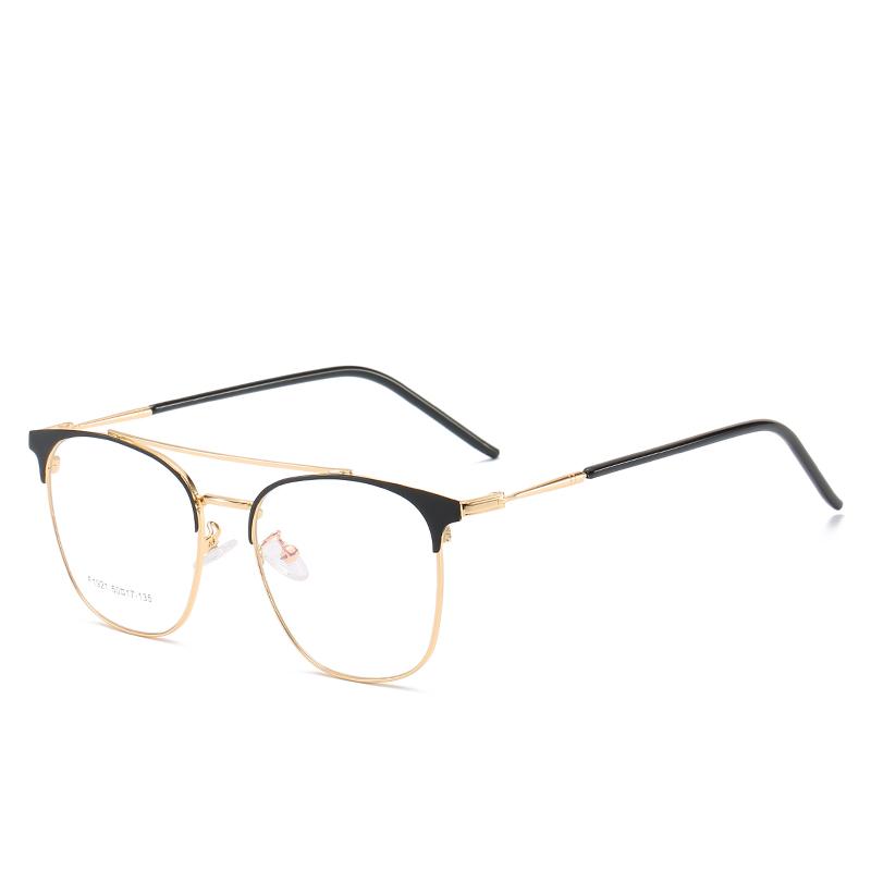 

Sunglasses LAMOFUR Fashion Double Beam Metal Optical Frame Female High-Quality Glasses Male Business Office Computer 54C-F1921