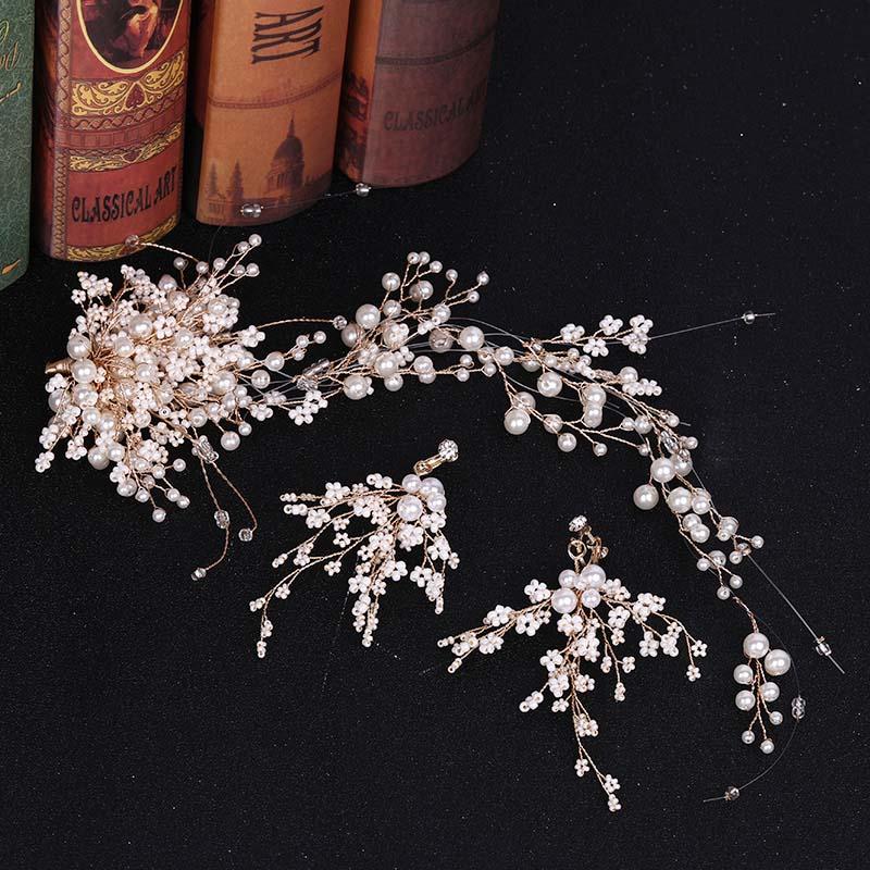 

Earrings & Necklace Women Girl Dating Wedding Party Elegant Flower Simulated Pearls Crystal Headbands Drop Jewelry Sets For Bridal Bride, As pic
