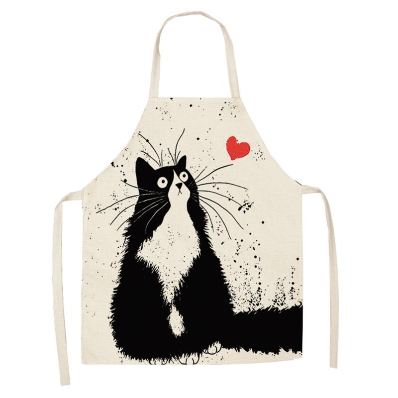 

Cute Cartoon Cat Print Kitchen Apron Cotton Linen Easy Clean Household Tools 10 Styles S/L Sizes To Choose For Cooking Aprons