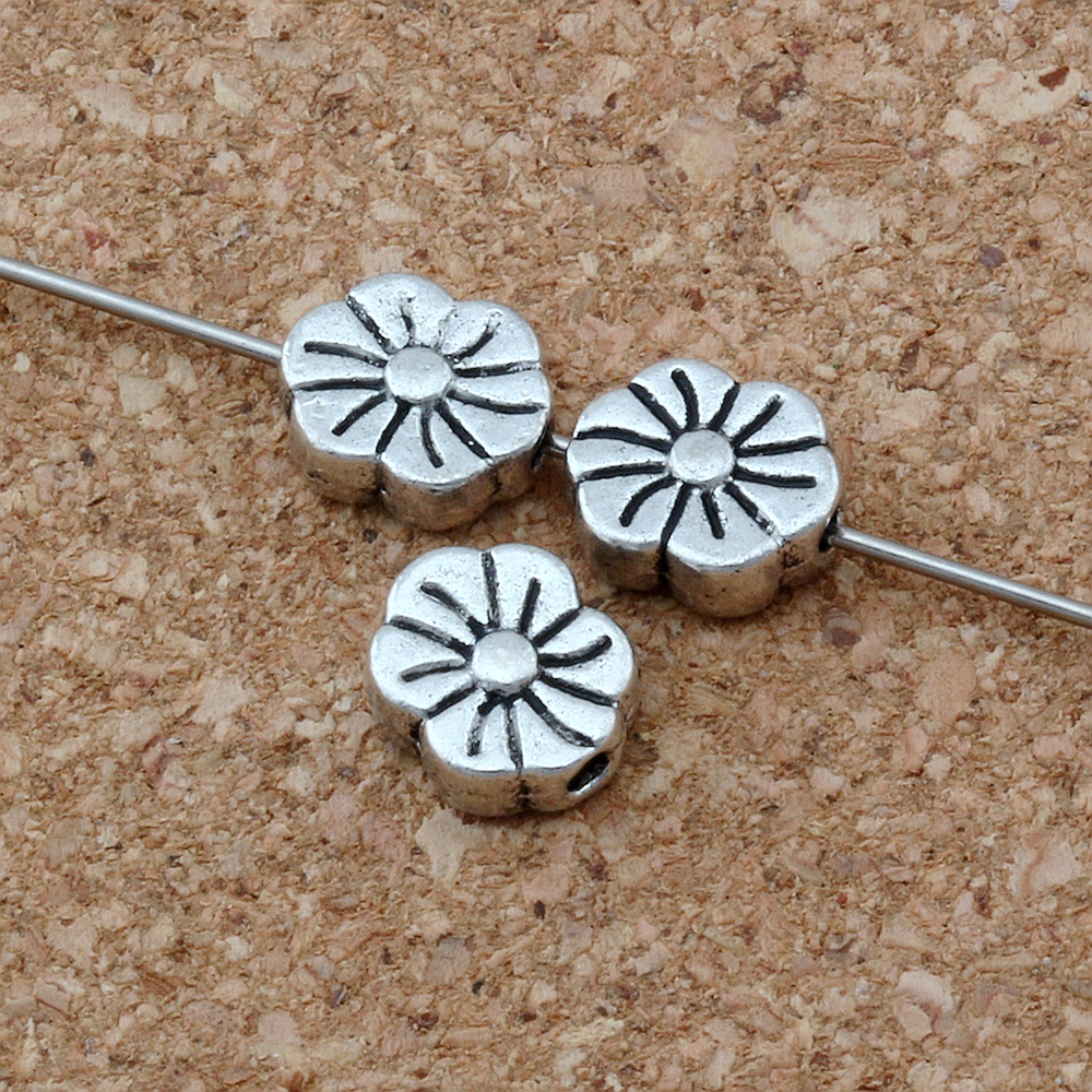 

200pcs Antique silver alloy Flattened flower Spacer Beads For Jewelry Making Bracelet Necklace DIY Accessories 7x8.5mm D35