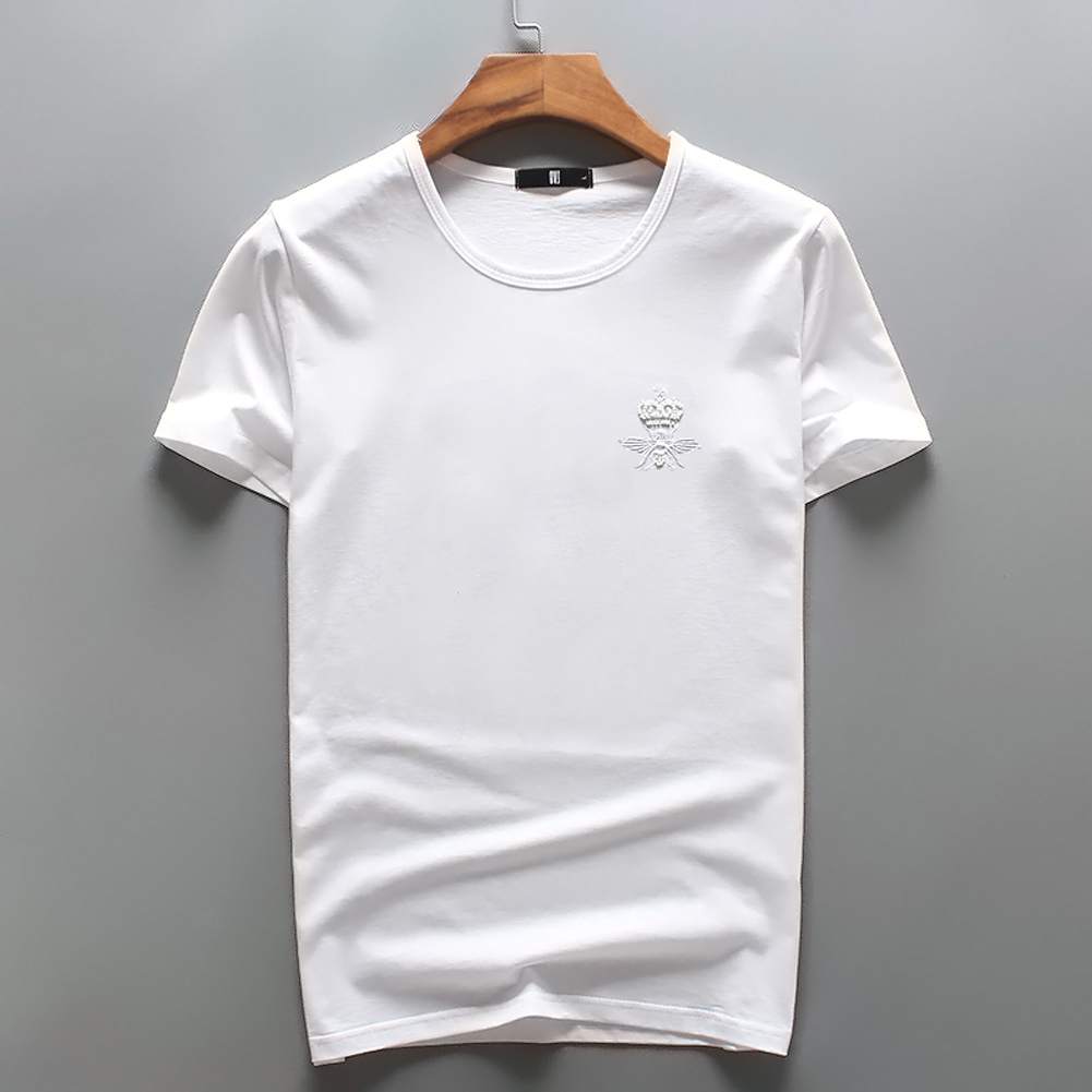 

2 colors men's t-shirts black white summer tees O neck fashion embroidery crown bee short sleeve shirts Size -4XL, Asia size