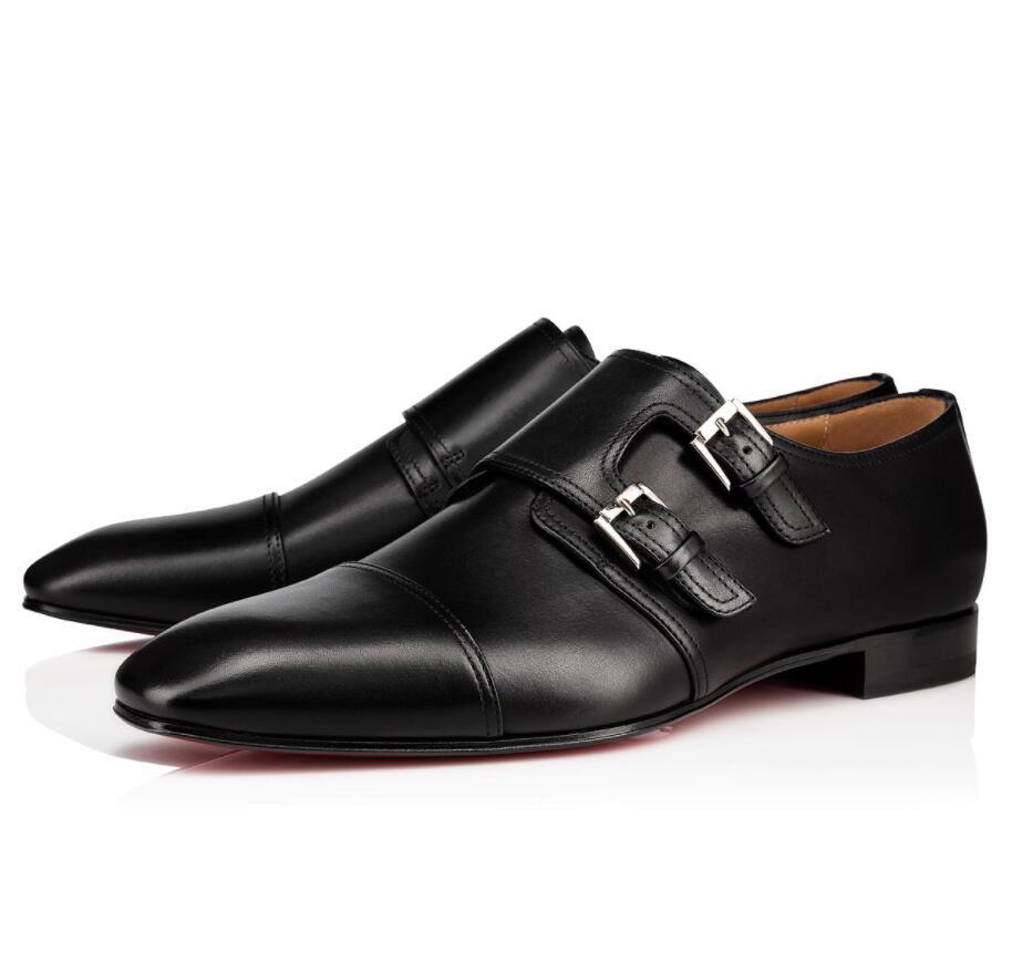 

Elegant Gentlemen Mortimer Derby Calfskin Leather Monk Strap Red Bottom Loafers Shoes Mens Perfect Walking QDM Size 5 14 LOUBOUTIN CHRISTIAN, Blue