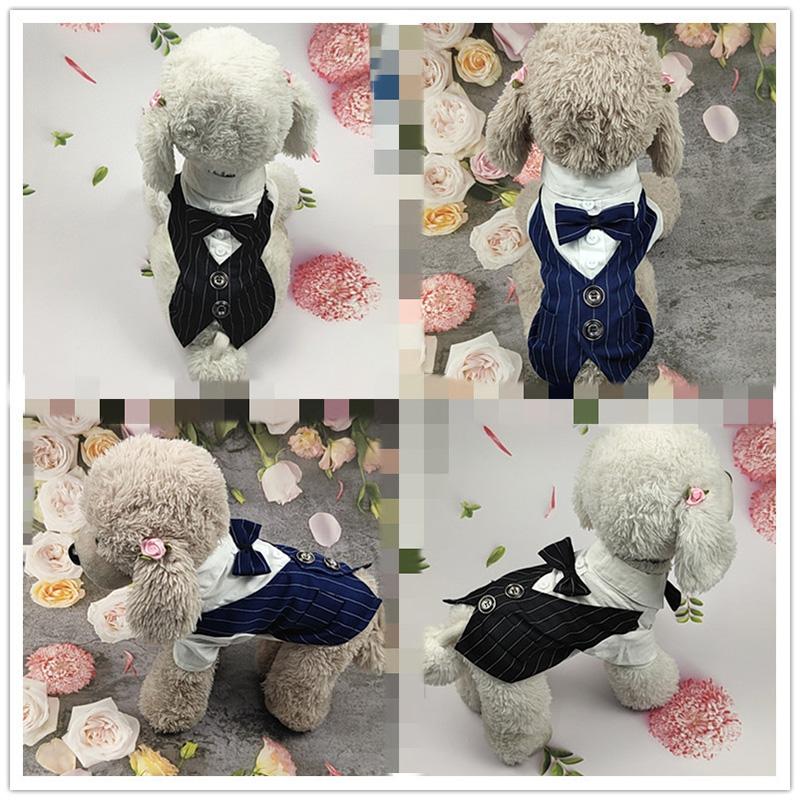 

Dog Apparel Gentleman Wedding Suit Formal Shirt For Small Medium Dogs Bowtie Cat Clothes Tuxedo Pet Costume, Blue