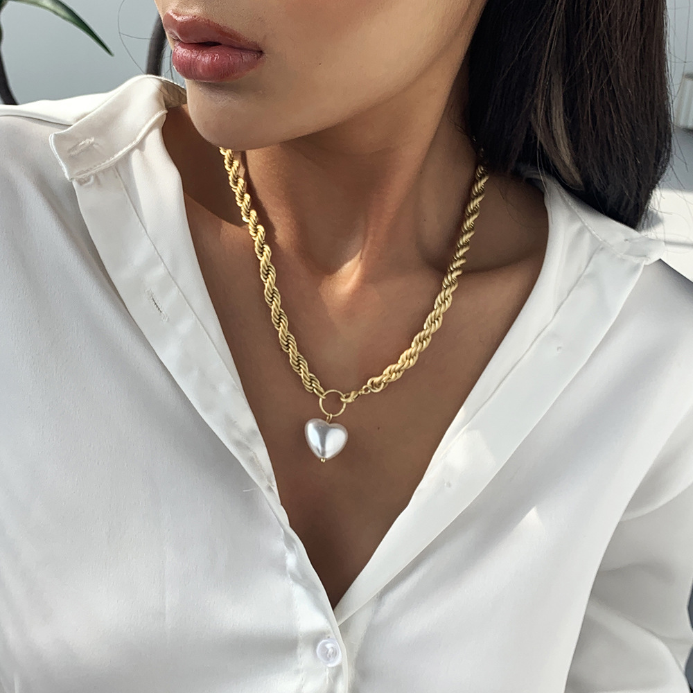N7472 necklace, thick chain, pearl and cool style jewelry-image-670434335