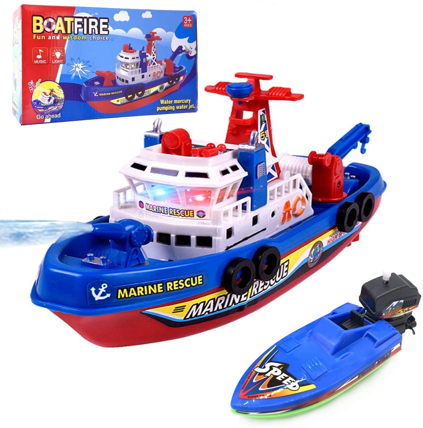 

Sound Toys Children Electric High Speed Music Light Boat Marine Rescue Model Fireboat Toys For Boys Water Spray Fire Educational Toy
