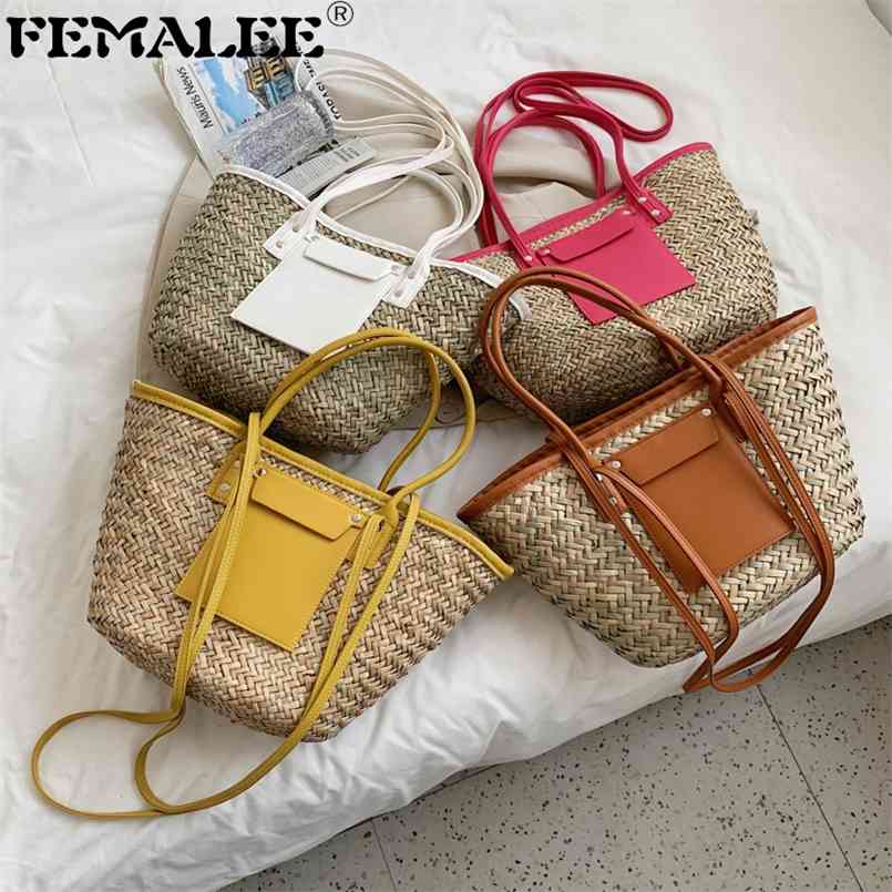 

Summer Handmade Bags for Women Large Capacity Straw Bags Woven Basket Bolsa Tote Top Handle Handbags Lady Beach Hand bags 210902, Yellow