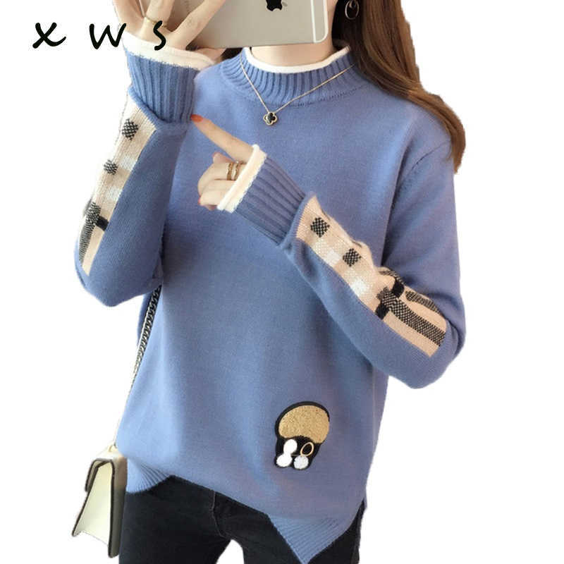 

autumn winter Women Turtleneck Sweater and Pullobers Stars Fashion embroidery Knit Jumpers Loose pull femme sueter mujer 210604, Yellow