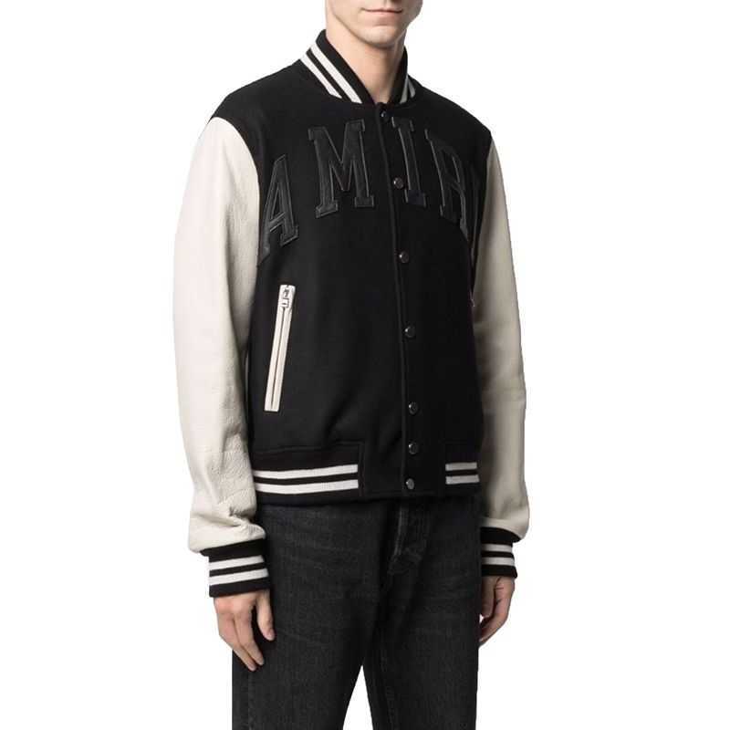 

Designer Amir i Winter Chao Brand Embroidery Letter Color Blocking Pilot Jacket Stand Collar Baseball Suit Men, Black