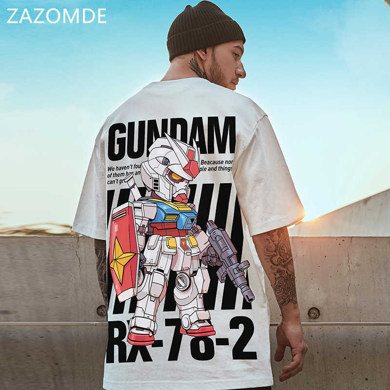 

ZAZOMDE Anime T-shirt Men Oversize Cotton Short Sleeve Tshirt Loose Tops Plus Size Round Neck T Shirt Hip Hop Streetwear 210629, Pink