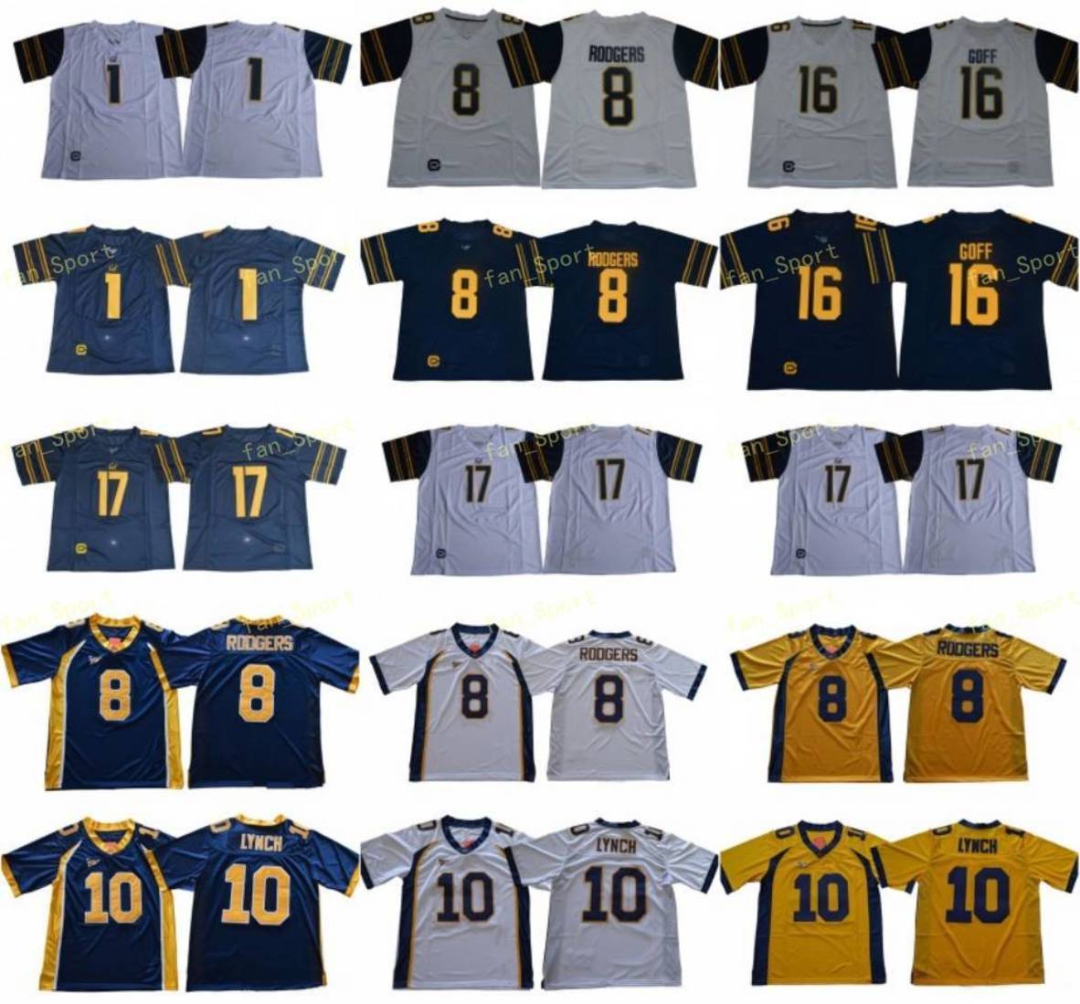 

NCAA California Golden Bear 8 Aaron Rodgers Jersey College 1 DeSean Jackson 10 Marshawn Lynch 17 Vic Wharton III Melquise Stovall 16 Jared Goff, As