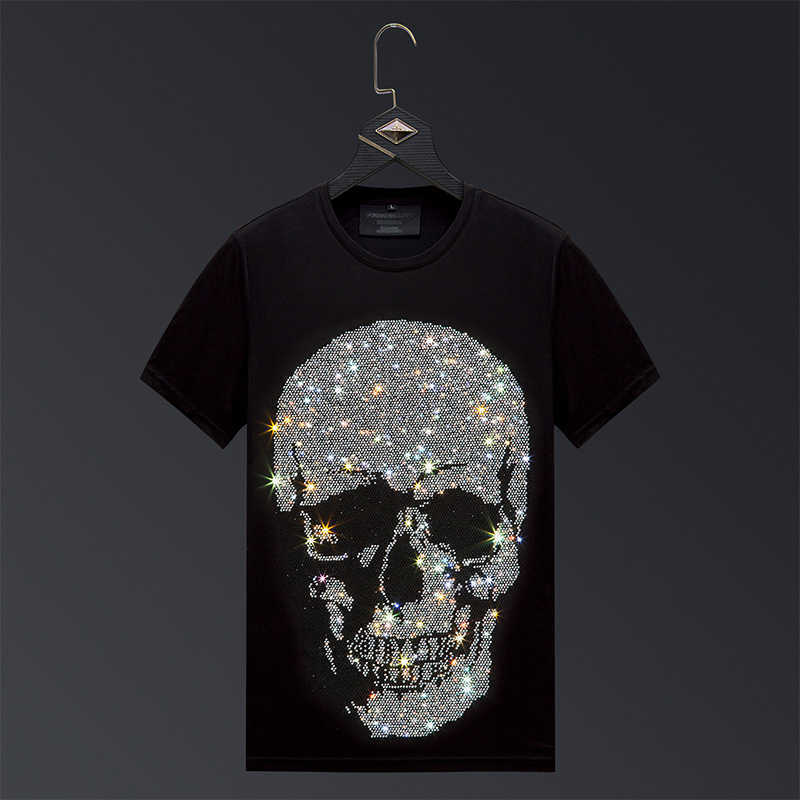 

Short sleeved men's fashion brand trend hot diamond skeleton plus fat men's Mercerized Cotton men's T-shirt 2020 NEW, White
