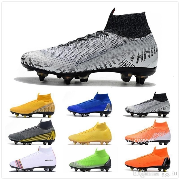 

2019 Mercurial Superfly VI Elite SG AC Men s Soccer Shoes Crampons De Football Boots Chuteira Ronaldo Neymar Men World Cup Soccer Cleat