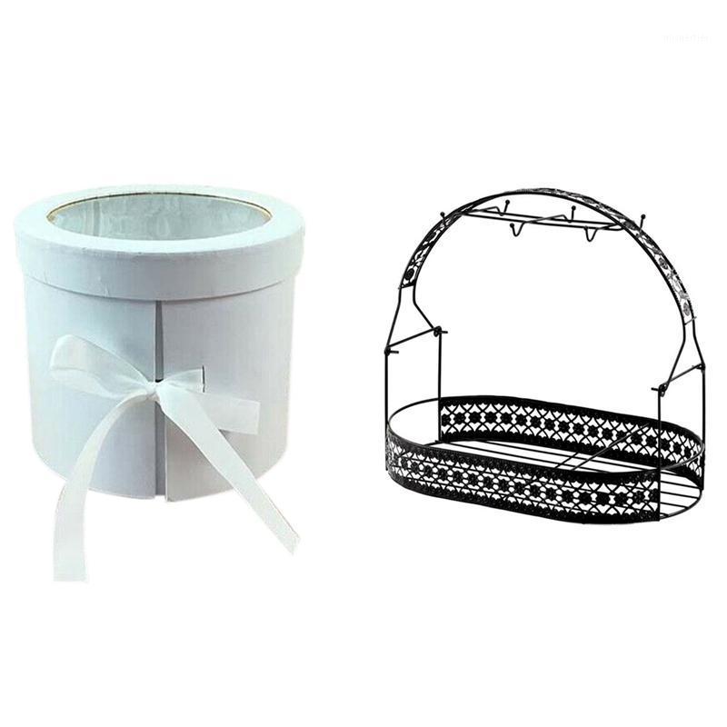 

Gift Wrap 2Pcs Double Layers Round Rotating Box Flower Packing DIY Gifts Box-Pink & White