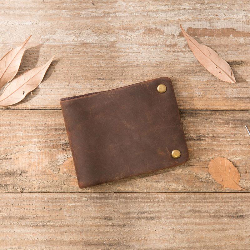 

Wallets Handmade Crazy Horse Leather Retro Wallet, Zipper Men's Cowhide Simple Wallet, Deep brown