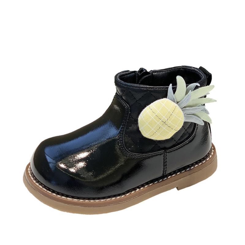 

Boots 2021 Autumn Kids Leather Toddler Shoes Cute Pineapple Rubber Sole Fashion Baby Girls 21-25, Black;grey