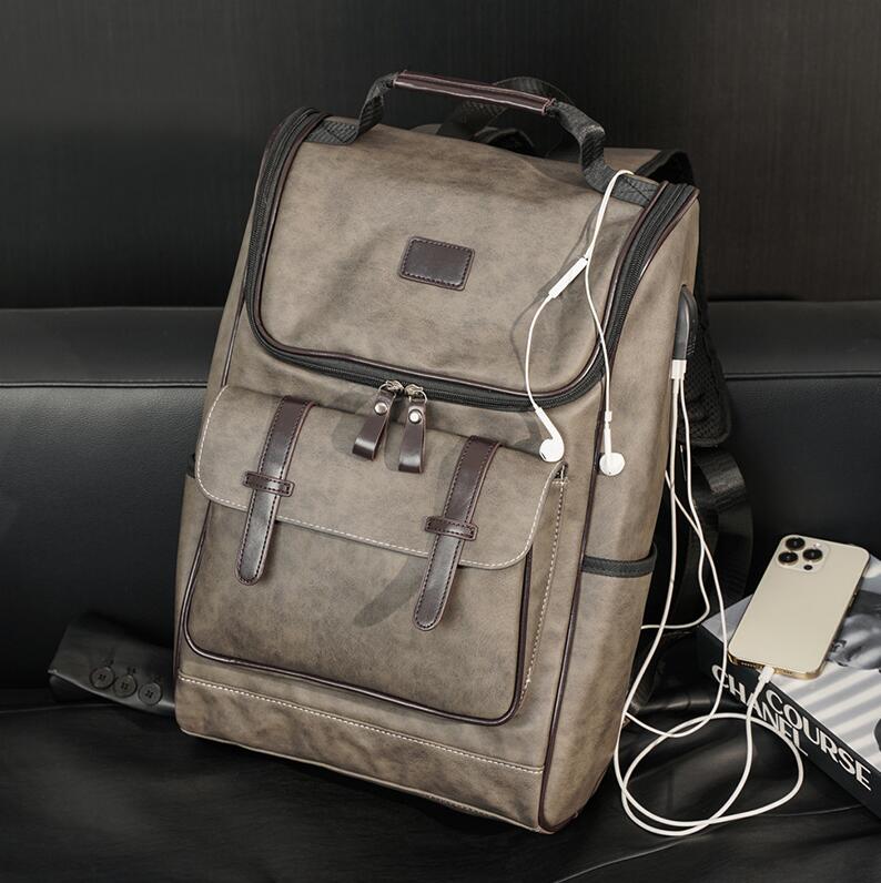 

Wholesale men shoulder bags retro contrast matte backpacks street trend multifunctional computer bag leather backpack decorated with outdoor sports leisure, Black