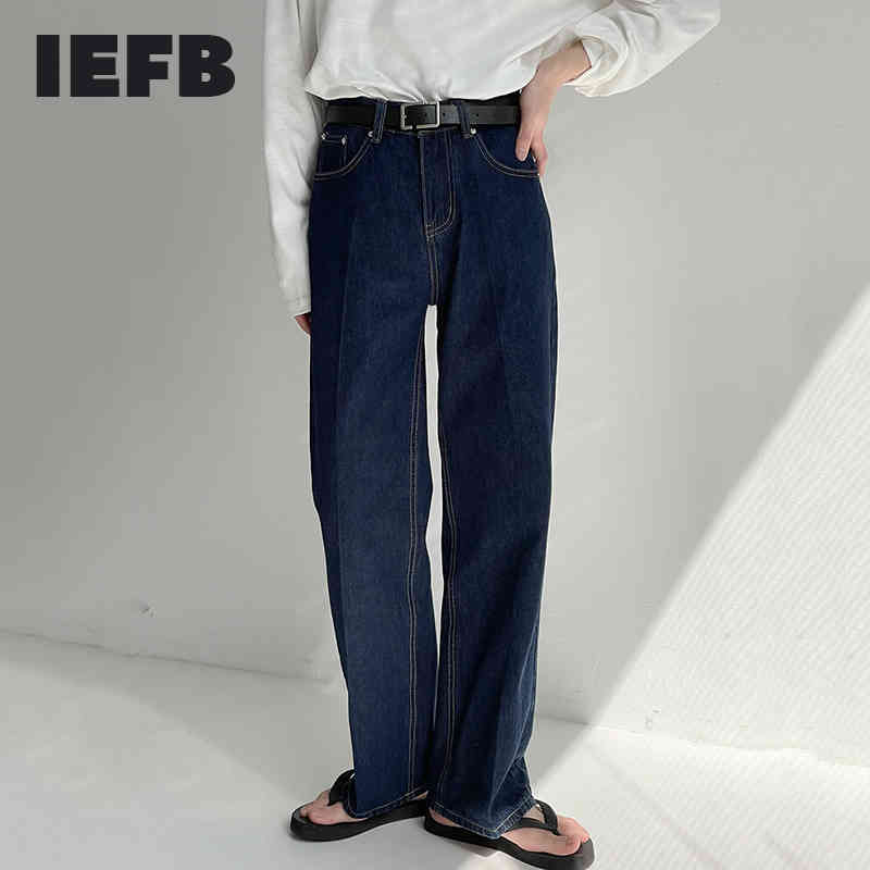

IEFB Denim Pants Men's Spring And Autumn Ins Fashion Loose Straight Denim Pants Casual Dark Blue Jeans 9Y6965 210524, Navy blue