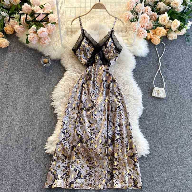 

Summer Sexy Leopard Dress Women V Neck Lace Patchwork Midi es Ladies Elegant Slim Party Robe Vestidos 210525, Black