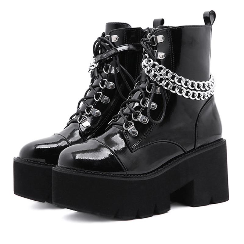 

Womens Ankle Boots Lace Up Flat Shoes With Hardware Detail Black Size 40 41 42 43 Qq023