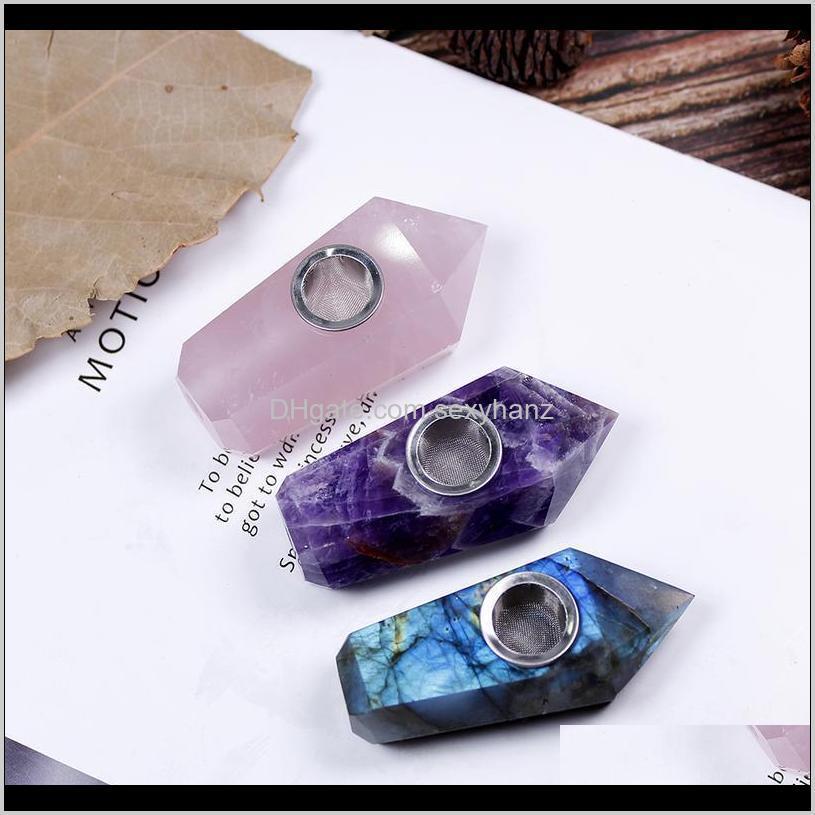 

Rock Loose Beads Jewelry 1Pc Natural Mini Pipe Rose Quartz Smoking Tube Amethyst Stone Crystal Point Wand Healing With Meta Qylzdq Drop Deli