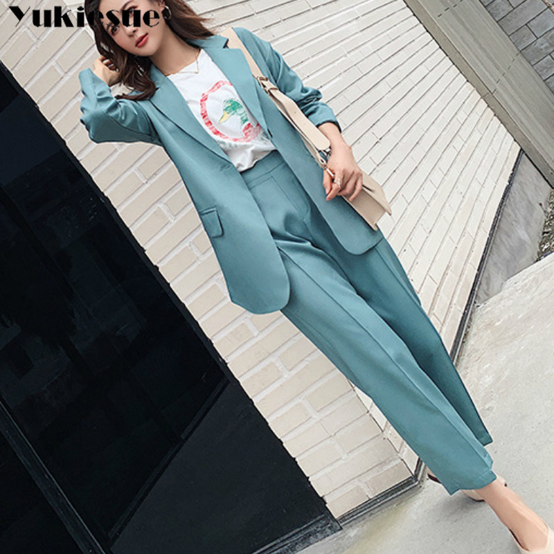

Spring Woman Sets 2 Piece Matching Wide Leg Pants Casual Buttons High Elastic Waist OL Office Lady Suit blazers 210519, Black