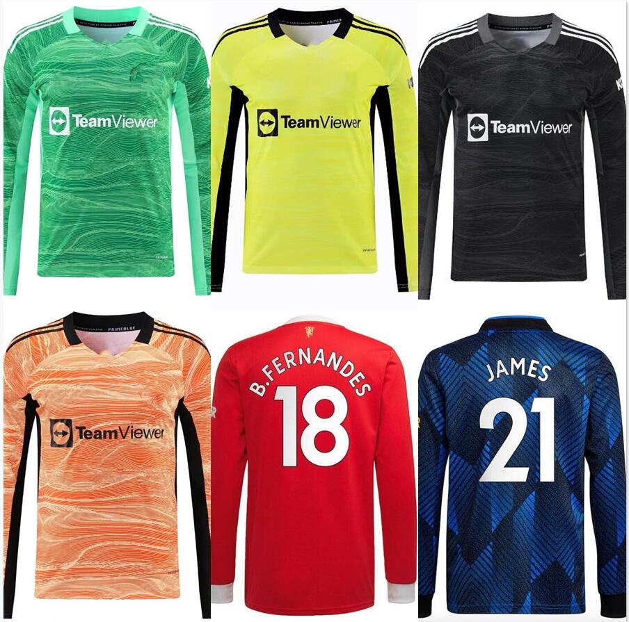 

Manchester long sleeve full RONALDO 2021 2022 de Gea soccer jerseys MARTIAL RASHFORD 21 22 man football shirts home away 3th goalkeeper mens adults, Black;yellow