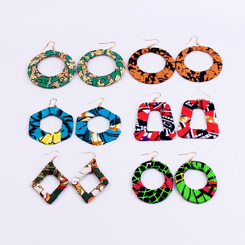 

Dangle & Chandelier Fabric Covered Wooden Earring Statement Bohemian Geometric Rhombus Party Jewelry African Hoops Earrings For Women