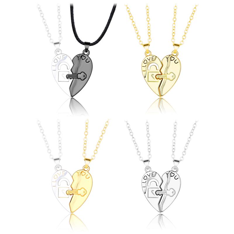 

Pendant Necklaces 2 PCs/Set Couple For Men And Women Two Heart-shaped Pendants Paired Keychain Rope Necklace Valentine's Day Gift