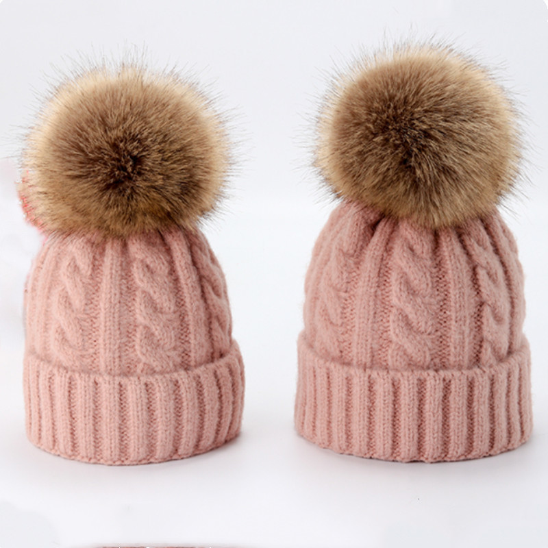 

Wide Brim Hats oZyc Cute Winter Mom Women Baby Kids Crochet Knitted Hat Caps Children Girl Boy Wool Fur Bobble Ball Pompom Beanies, Red
