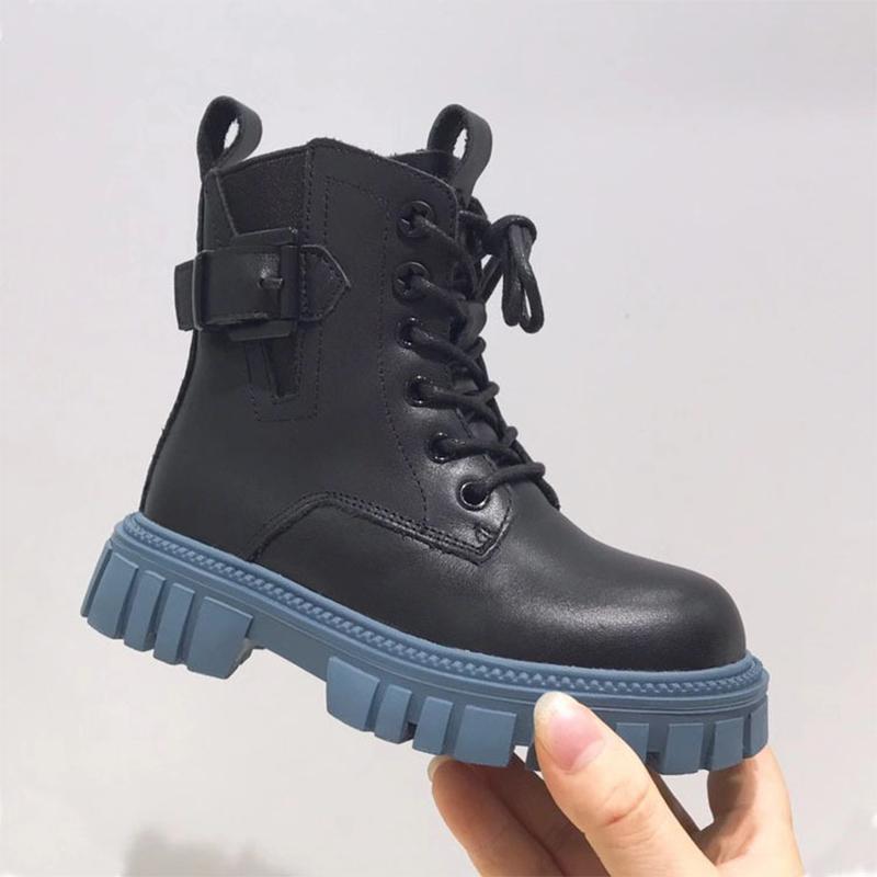 

Boots Genuine Leather Children' 2021 Fall Girls British Style Western Boys Short, Black;grey