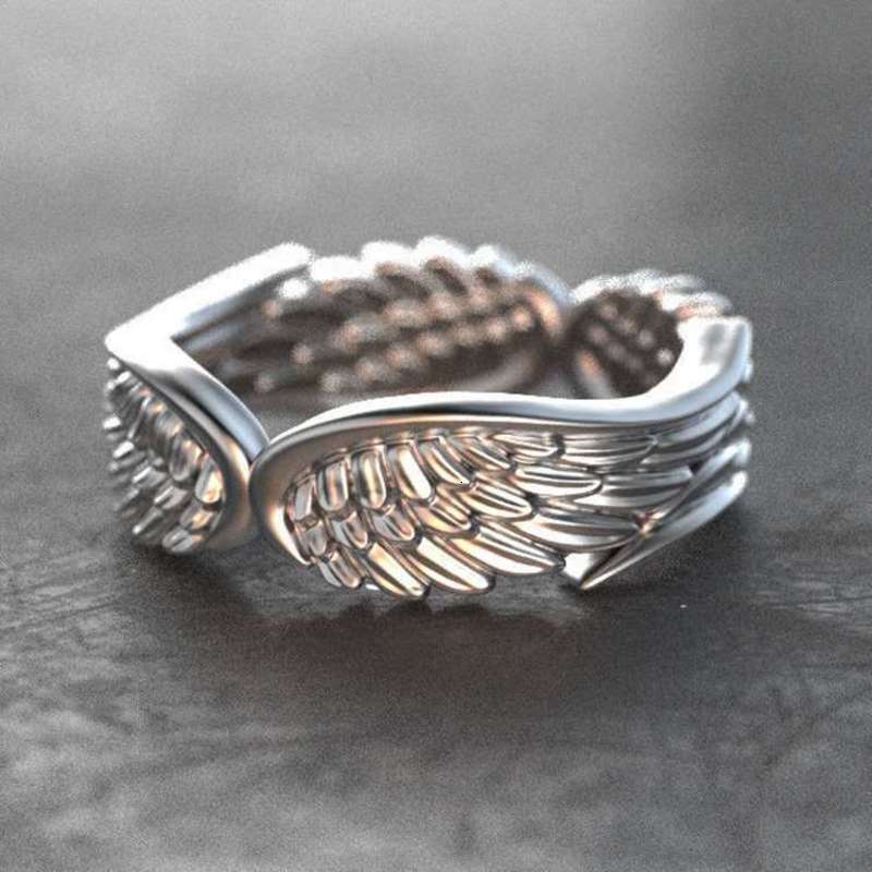 

wing design angel cloud brocade feather wing ring thai silver black ring, Slivery;golden