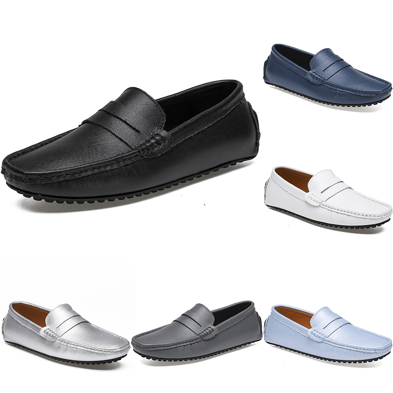 

leather peas men's casual driving shoes soft sole fashion black navy white blue silver yellow grey footwear all-match lazy cross-border 38- color81