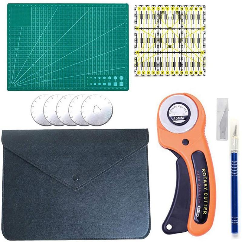 

Sewing Notions & Tools Rotary Cutter Set, With 45Mm Cutter, 5 Replacement Blades, Cutting Mat,For Crafting, Sewing,Patchworking, Crochet