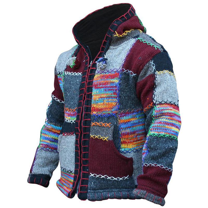 

Men's Jackets Casual Drawstring Plus Velvet Warm Hooded Coats Men Autumn Long Sleeve Patchwork Printed 2021 Fashion Streetwear, Black;brown