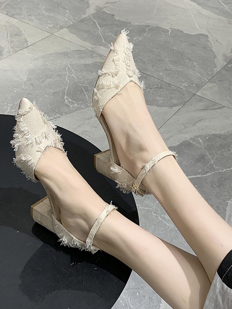

Dress Shoes Summer And Autumn With Pointed Cool Soft Wind Ladies Thick High Heels 2133, Black