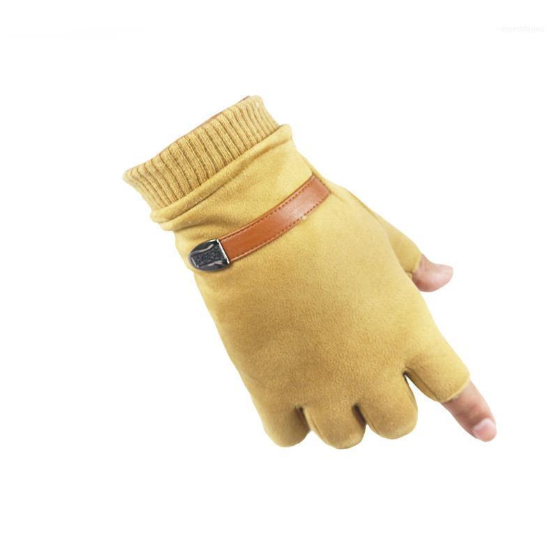 

Five Fingers Gloves Suede Men's Leather Women's Driving In Autumn And Winter, Warm Fashion Plus Velvet Half B21