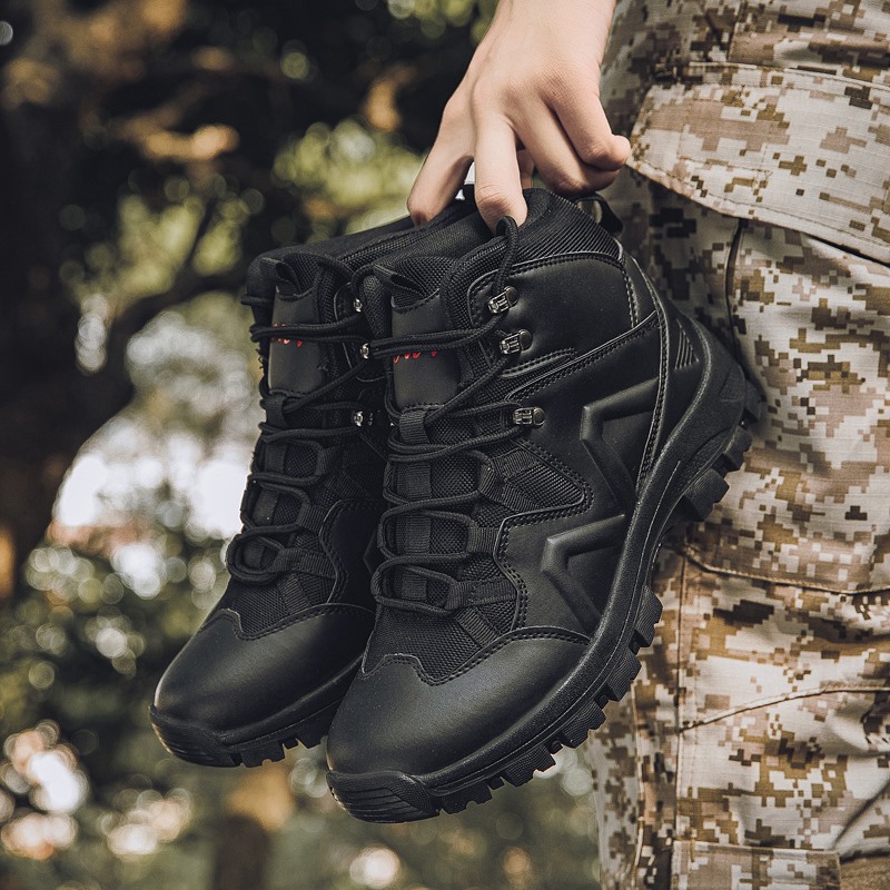 

Black Military Ankle Boots Men Work Shoes SWAT US Army Tactical Boot Militares Tacticos Zapatos Ankle Combat Hunting Boots Botas, Kahki